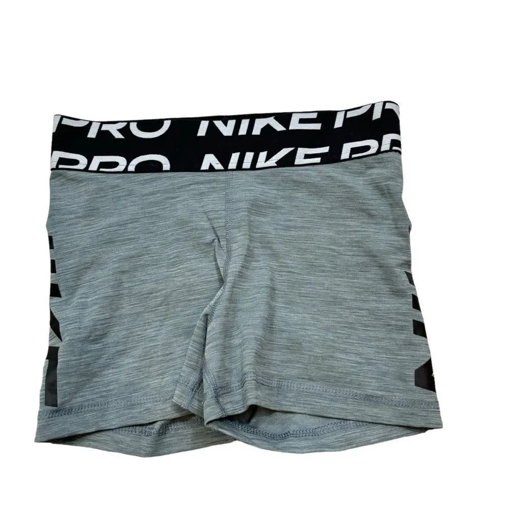 Ladies Nike Pro Dri-Fit Heather Grey Side Logo Compression‎ Shorts Size Small